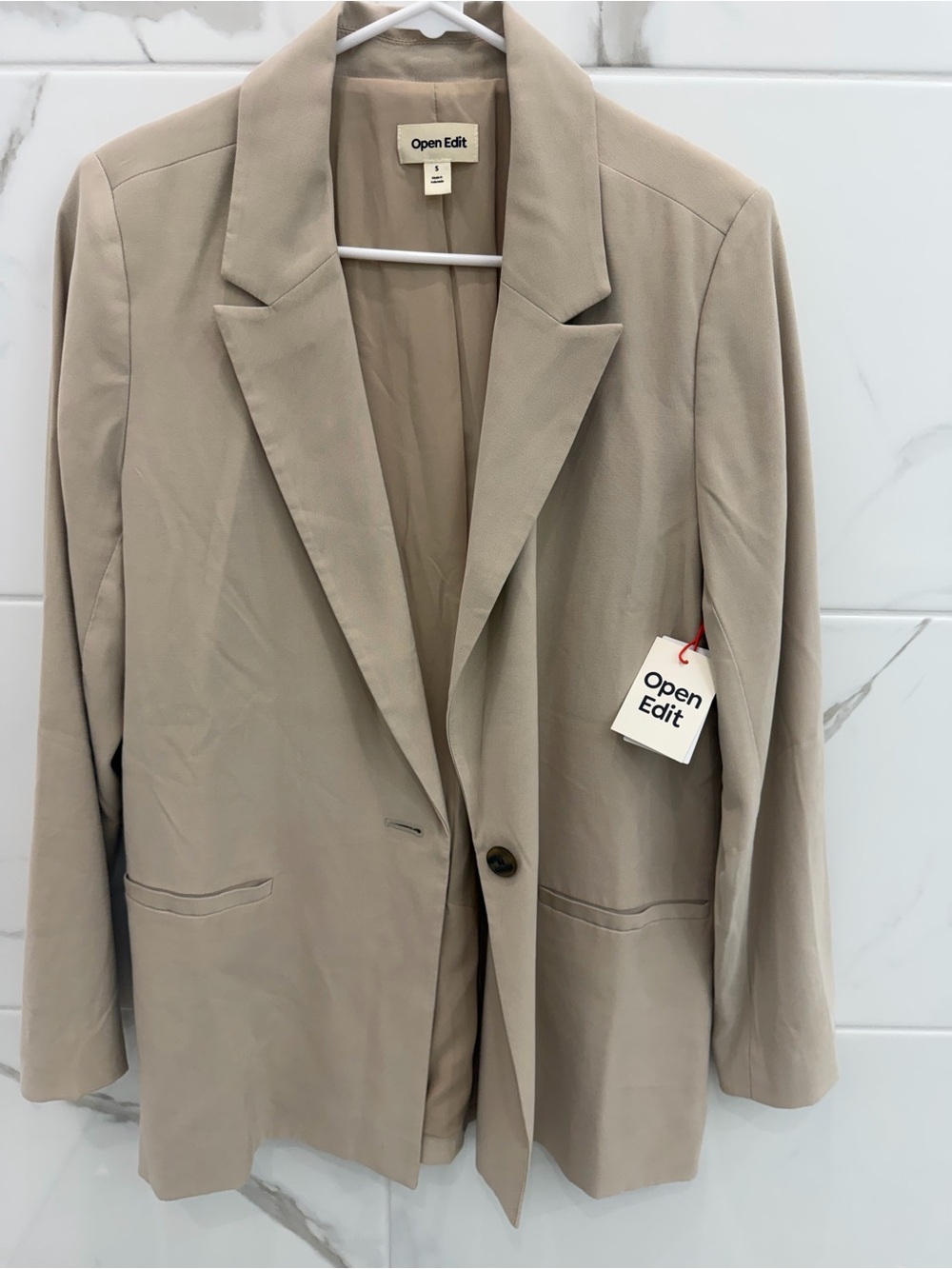 Open Edit Women's Taupe Single-Button Blazer